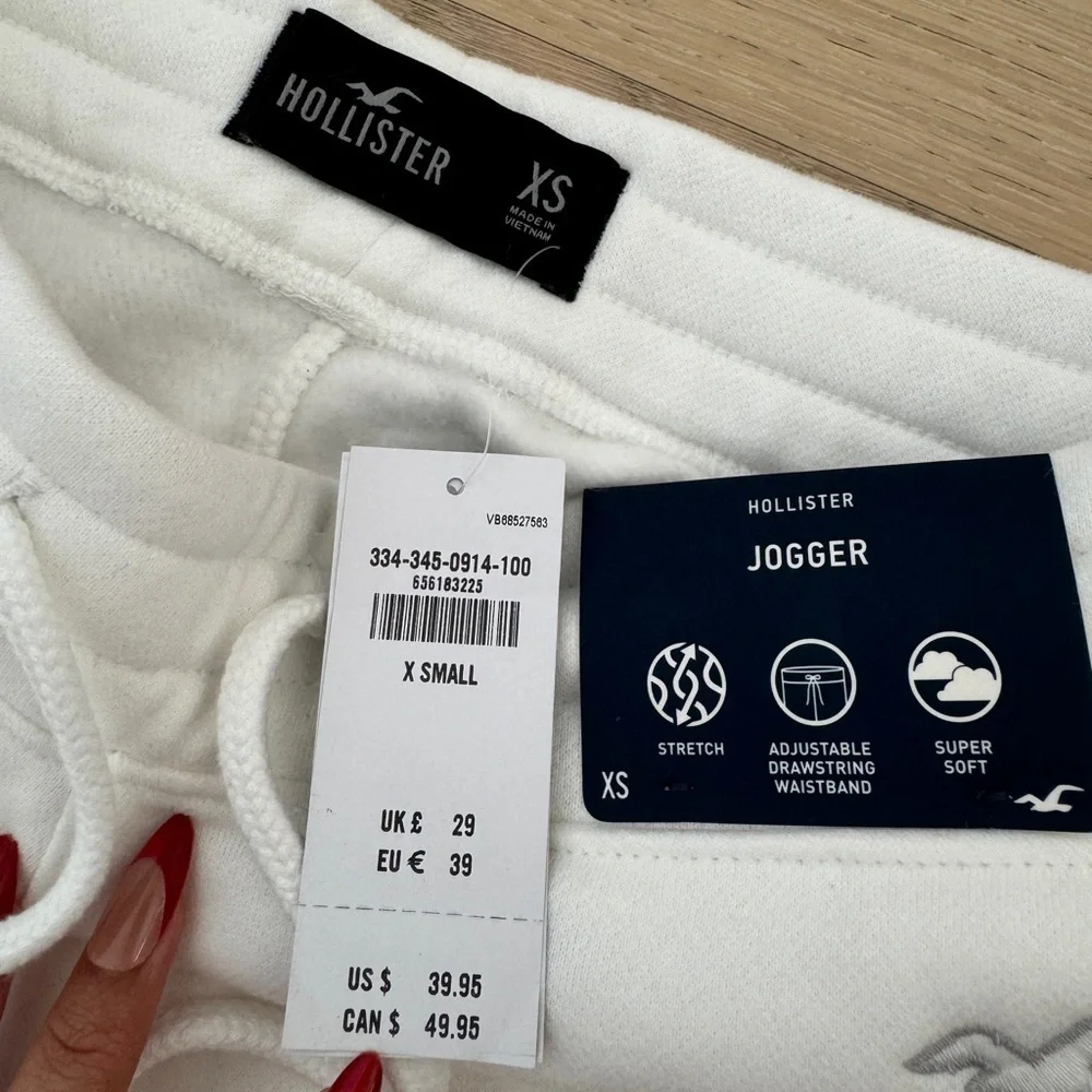 Hollister White XS Jogger Sweatpants Drawstring Fleece Stretch
